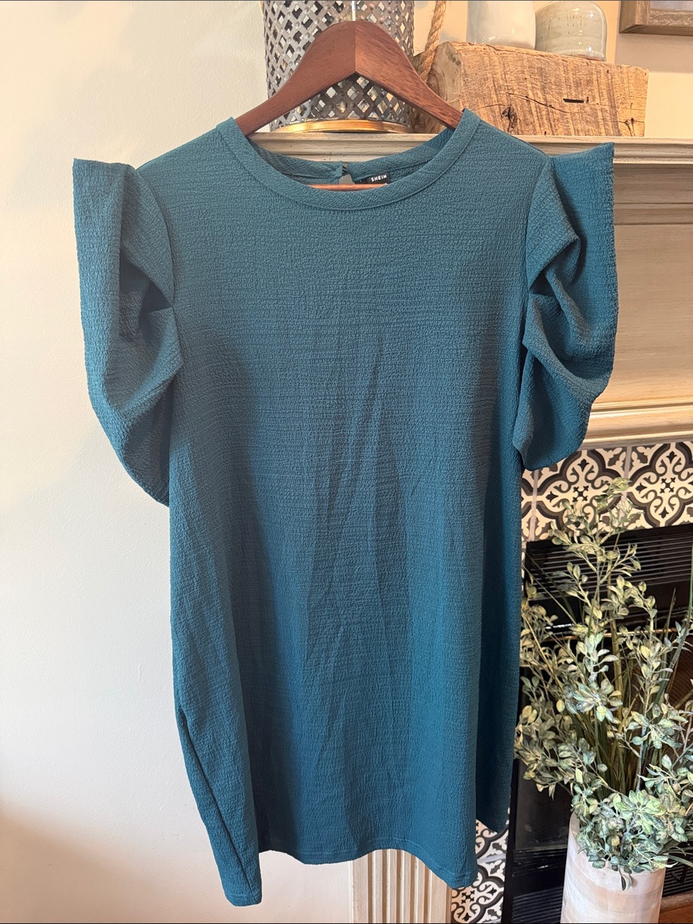 SHEIN Teal Puff Sleeve Dress NWOT
